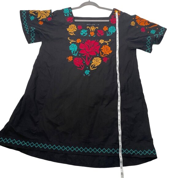 Gudrun Sjödén Floral Embroidered tunic Dress L Organic Cotton Black Multicolor - Picture 9 of 10